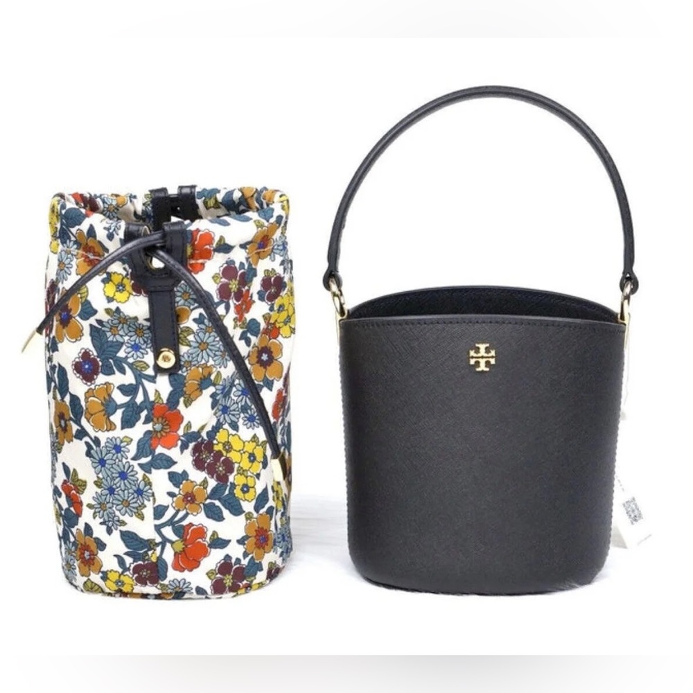 Tory Burch Emerson Mini Bucket Bag Black with short strap